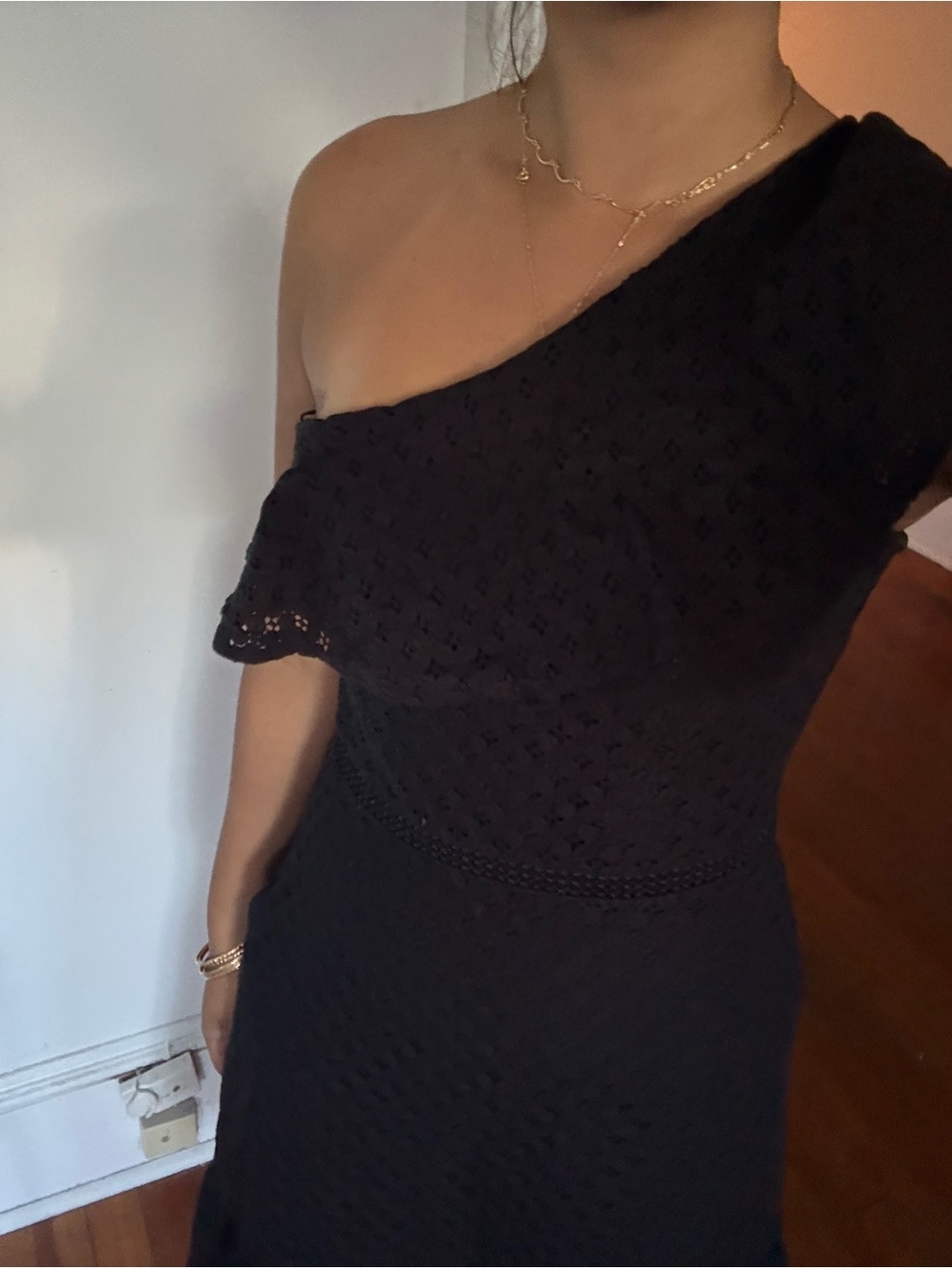 Banana Republic Black One-Shoulder Eyelet Dress